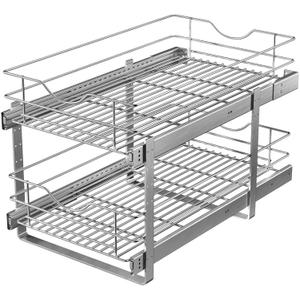 Pull Out Cabinet Organizer,(17"W x 22" D) 2 Tier Soft Close Slide Out Drawer For Kitchen Base Cabinet, Individual Pull Out Shelf, Roll Out Pantry Organization, 22 Inch Deep