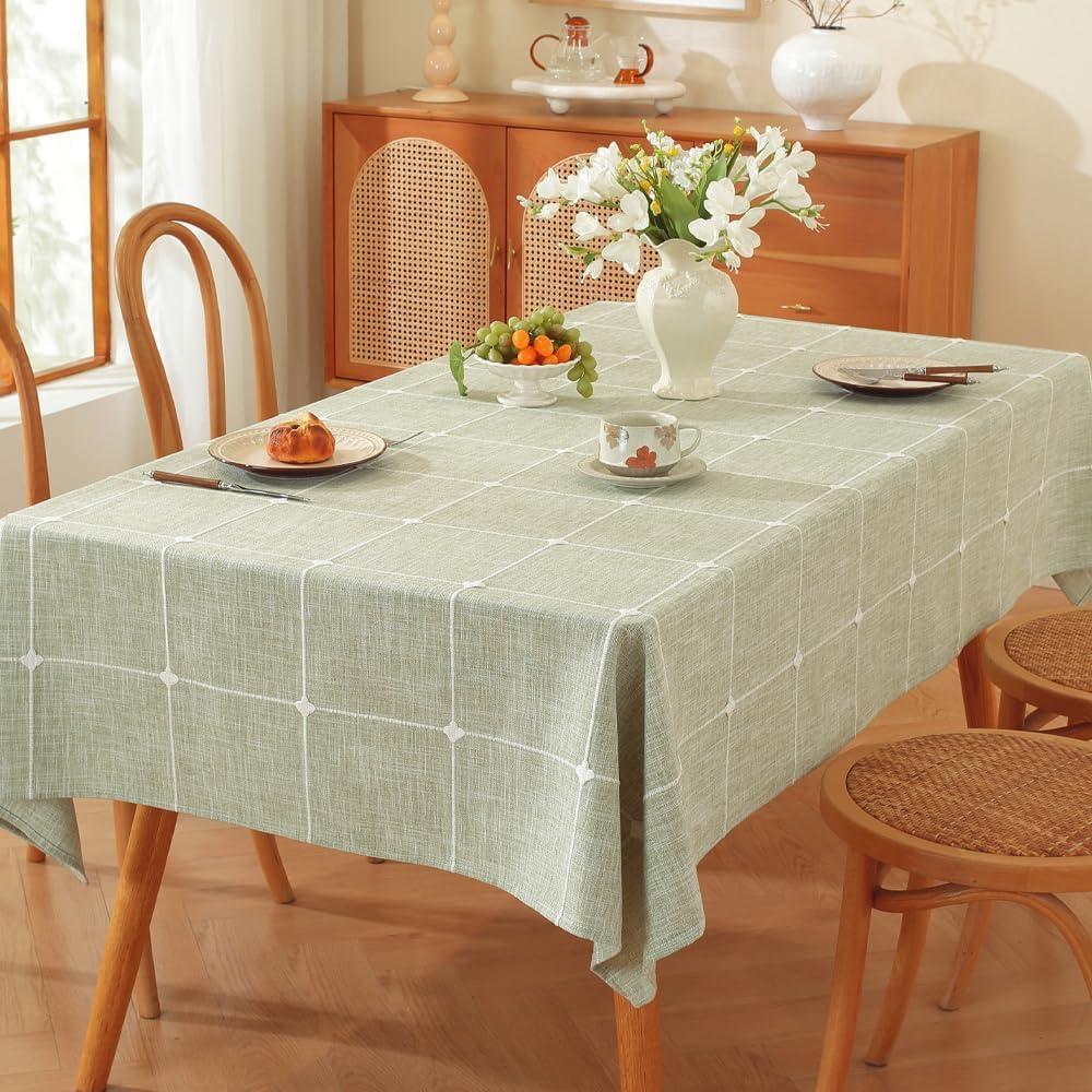 TruDelve Green Cloth Tablecloth 60 x 84 Inch Rectangle Table Cloths for Rectangle Tables Rustic Oblong Washable Tablecloths(Green,84"x60",Rectangular)