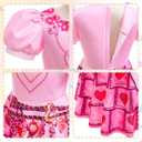 Kids Rise Red Costume Girls Bridget Pink Princess Dress Younger Queen of Heart Cosplay Outfit for Halloween Party (7-8 Years)