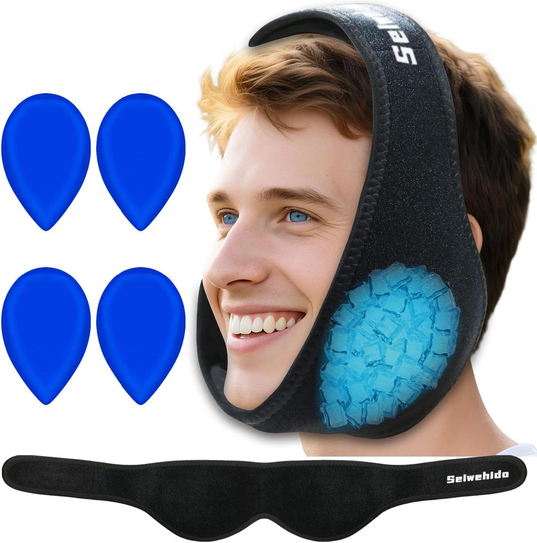 Wisdom Teeth Ice Pack Head Wrap Jaw Face Ice Pack with 4 Gel Packs for Wisdom Teeth Removal Extraction Toothache Pain Relief Facial Face Oral Surgery TMJ Tonsillectomy Recovery Cosmetic Procedure Gift