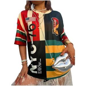 RoseSeek Women's Striped Graphic Tees Color Block Short Sleeve Crew Neck Baggy T-Shirts Streetwear, M RoseSeek Women's Striped Graphic Tees Color Block Short Sleeve Crew Neck Baggy T-Shirts Streetwear, M