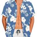 Demoking Mens Hawaiian Shirt Caribbean Tropical Beach Shirts Casual Summer Short Sleeve Blue Floral Button Down M (Blue, M)