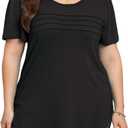 Plus Size Tunic Tops for Women Summer Short Sleeve Crewneck Trendy Pleated Loose Fit T-Shirts Blouses for Leggings Black 3X (XXL)