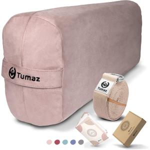 Tumaz Yoga Bolster Set - Rectangular Bolster Pillow for Restorative Yoga, Soft Meditation Pillow with Carry Handle and 8-Feet Strap, Machine Washable Cover