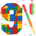 Number 9 Pinata Building Blocks 9th Birthday Party Decorations with Pinata Stick Blindfold for Kids Happy Birthday Building Block Theme Party Supplies for Boys Girls (16 x 10.6 x 3 In)