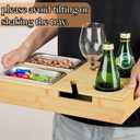 Bamboo Couch Cup Holder Tray with 2 Stainless Steel Snack Bowls - Large Sofa Caddy Organizer (15.5" x 9.8") with Wine Glass Slots & Handles - Portable Bed & Couch Food Server for Movie Night