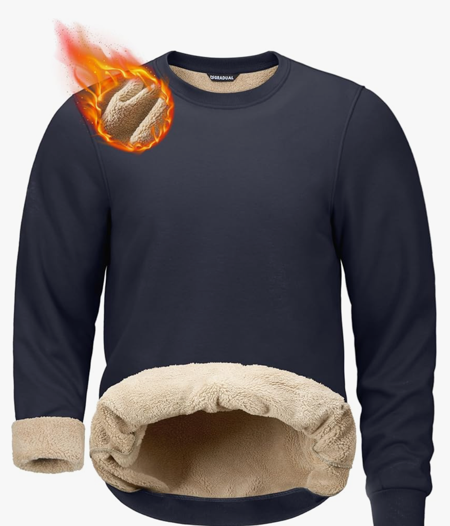 G Gradual Sherpa Lined Sweatshirts for Men Fleece Crewneck Sweatshirt Pullover Warm Shirts for Winter Medium