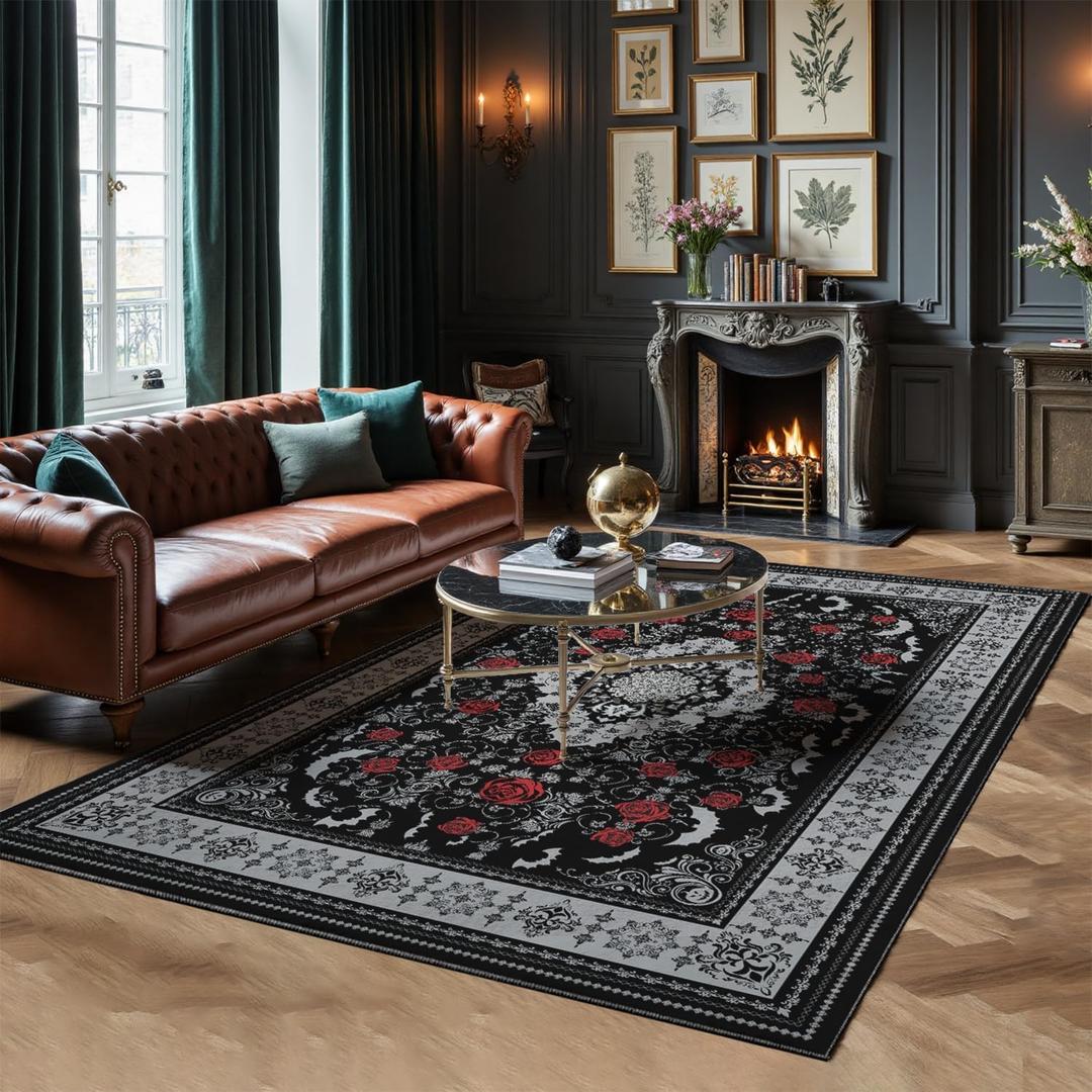 Nayoroom Dark Academia Gothic Area Rug, Soft Machine Washable 8x10 Rug, Non-Slip, Non-Shedding, Durable and Easy-Care, Perfect for Living Room, Bedroom, Dining Room.