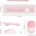 Fogruaden Quiet Wireless Pink Keyboard and Mouse, 2.4GHz Retro Cute Typewriter-Style Full-Size Colorful Keyboard and Mouse Combo, Slim Design, Low-Noise Typing for Home, Office, Windows PC, Laptop