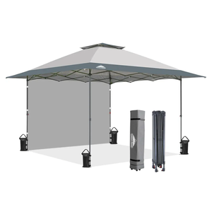 EAGLE PEAK 13x13 Pop up Canopy Tent w/One Wall, Instant Canopy Easy Set up Folding Shelter w/One Privacy Curtain, 169 Square Feet Sun Shade, Light Gray