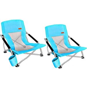 Nice C Adults Low Beach Chair, Sling, Folding, Portable, Concert, Kids, Boat, Sand Chair with Cup Holder & Carry Bag (2 Pack of Blue)