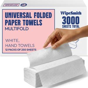 Multifold Paper Towels Bulk - 12 Pack Case, 250 Sheets/Pack (3,000 Total), Highly Absorbent Recycled Disposable Hand Towels for Bathrooms, Dispensers, Restaurants & Offices, Made in USA