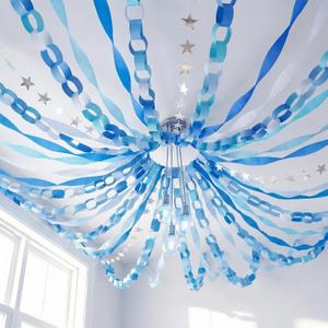TaoBary Blue Party Decorations 328ft Blue Crepe Streamers 400 Sheet Paper Strips Chain Garland 65.5ft Star Hanging for Baby Shower Under the Sea Party Birthday Decor