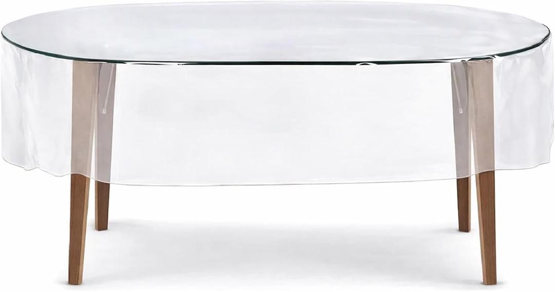 Fully Transparent Crystal Clear Oval Table Cover-Table Protector - Heavy Duty Vinyl PVC Plastic  100% Water Proof  Oil Spill Proof (Clear-Without lace Edges, 60"X104" inches, Pack of 1)