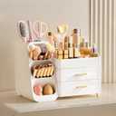 HBlife Makeup Organizer with Brush Holder for Vanity, Large Plastic Bathroom Countertop Organizer Skin Care Storage, Easy to Store Lipsticks, Nail Polishes, Perfumes, Eyeshadow Palettes, All White