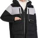 Women's Winter Thickened Down Jackets Long Down Coats Warm Parka with Hood (Colorblock-black&grey)
