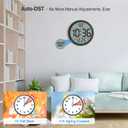 WallarGe Atomic Wall Clock - Never Needs Setting, Digital Wall Clock Battery Operated with Date, Temp, DST, Self-Setting Time, Easy to Read 8 Inch Display for Bedroom, Living Room, Home, Office