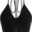 Verdusa Women's Y2k Halter Tops Gothic Clothes Summer Going Out Tops Crochet Cami Tie Boho Cowgirl Outfits (Large, Black)