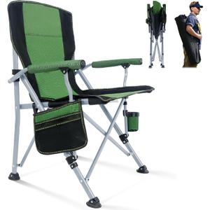 Folding Camping Chair Portable Outdoor Beach Chair, Heavy Duty Foldable Lawn chair Support 330lbs, Collapsible Lightweight Camp Chair with Cup Holder&Carry Bag for Fishing Outside Sports Picnic(Green), 21.6 Inches X 21.6 Inches x 36.5 Inches