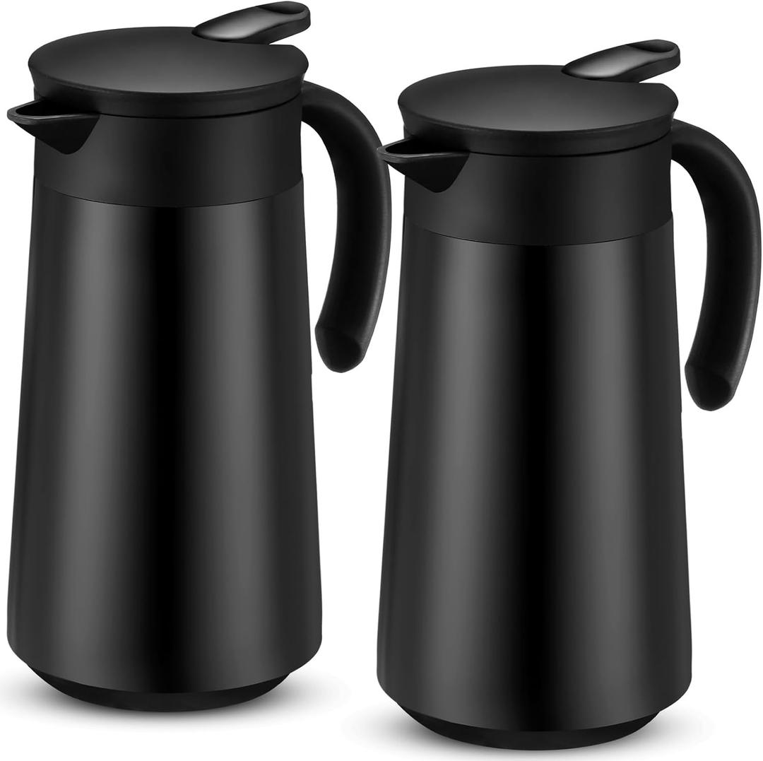 Ziliny 2 Pcs 27oz Thermal Coffee Carafe Stainless Steel Coffee Pot for Keeping Hot/cold Insulated Double Walled Vacuum Tea Pot with Press Button Drink Beverage Dispenser for Milk Tea(Black)