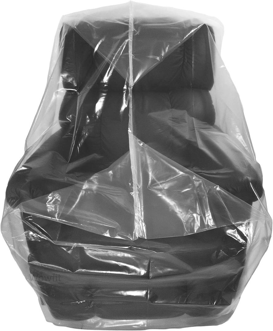 Wowfit Furniture Cover Dust-Proof Moving Bag for Chairs, Recliners & Boxes  Clear, Odorless Plastic - 4mil-Thick - 34W x 42.1D x 65/48H Inches (Tape Not Included)