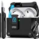 R-fun Compatible with AirPods 4th Gen Case, Full Drop Protection Auto Pop-Up Lid and Lock Design with Cleaner Kit and Keychain for AirPods 4 2024-Black