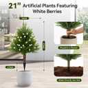 21" Artificial Bushes with White Berries, 2 Pack Cedar Topiary Shrubs Artificial Outdoor Plants with Ground Stakes, UV Resistant Faux Outdoor Plants for Front Porch,Garden,Backyard,Room Decor