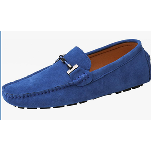 Flat Loafer for Men Suede Leather Slip-on Dress Driving Moccasins Casual Boat Shoes Sapphire-Blue 6.5/39
