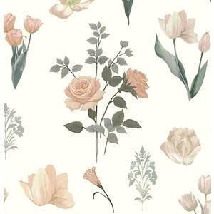 Safiyya Vintage Wallpaper Peel and Stick Floral Beige Contact Paper Roses Tulips Botanical Wall Paper Self Adhesive Farmhouse Removable Wallpaper for Bedroom Bathroom Vinyl Roll 17.3"x 78.7"