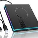 Wbacon RGB External CD/DVD Drive for Laptop, External CD Drive USB 3.0 Type-C Portable DVD Player, CD Burner +/-RW Optical Drive, Slim CD ROM External Drive for Laptop Desktop PC Windows Mac (Black)