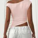 Womens 2025 Summer Off The Shoulder Crop Tops Sleeveless One Shoulder Ruched Asymmetrical Y2k Going Out Tank Top (Pink, L)