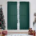 OWENIE Sheer Curtains 63 inch Length 2 Panels Set, Light Weight Soft Solid Light Filtering Fimly Sheer Curtains for Bedroom Living Room, Rod Pocket Window Treatments, Hunter Green, 42Wx63L Inch