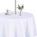 LUSHVIDA Round Outdoor Tablecloth with Umbrella Hole and Zipper for Wedding Christmas Gift, 60 Inch White for 20-48 Inch Tables, Washable Waterproof Spill Proof Table Cloth Cover for Patio Picnic