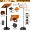2 in 1 Dual-use Music Stand & Desktop Book Stand, Adjustable Height 16.5"-51", 100% Solid Wood Laptop Floor Stand Book Holder with Page Clips for Cookbooks, Sheet Music (Brown)
