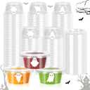 75 Pcs Halloween Sauce Cup Mini White Ghost Jelly Shot Cups with Lids Disposable Plastic Containers for Holidays Party Supplies, 2 oz