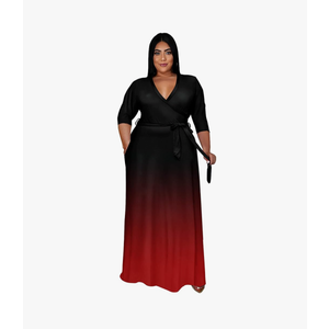 Runwind Plus Size Dress for Women - 3/4 Sleeve V Neck Printing Maxi Dresses for Women 3XL