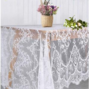 White Lace Tablecloth 60 120 Inch for Rustic Boho Wedding Bridal Shower Party Decoration, Classy Rectangle Overlay Long Vintage Embroidered Reception Table Cloth Decor