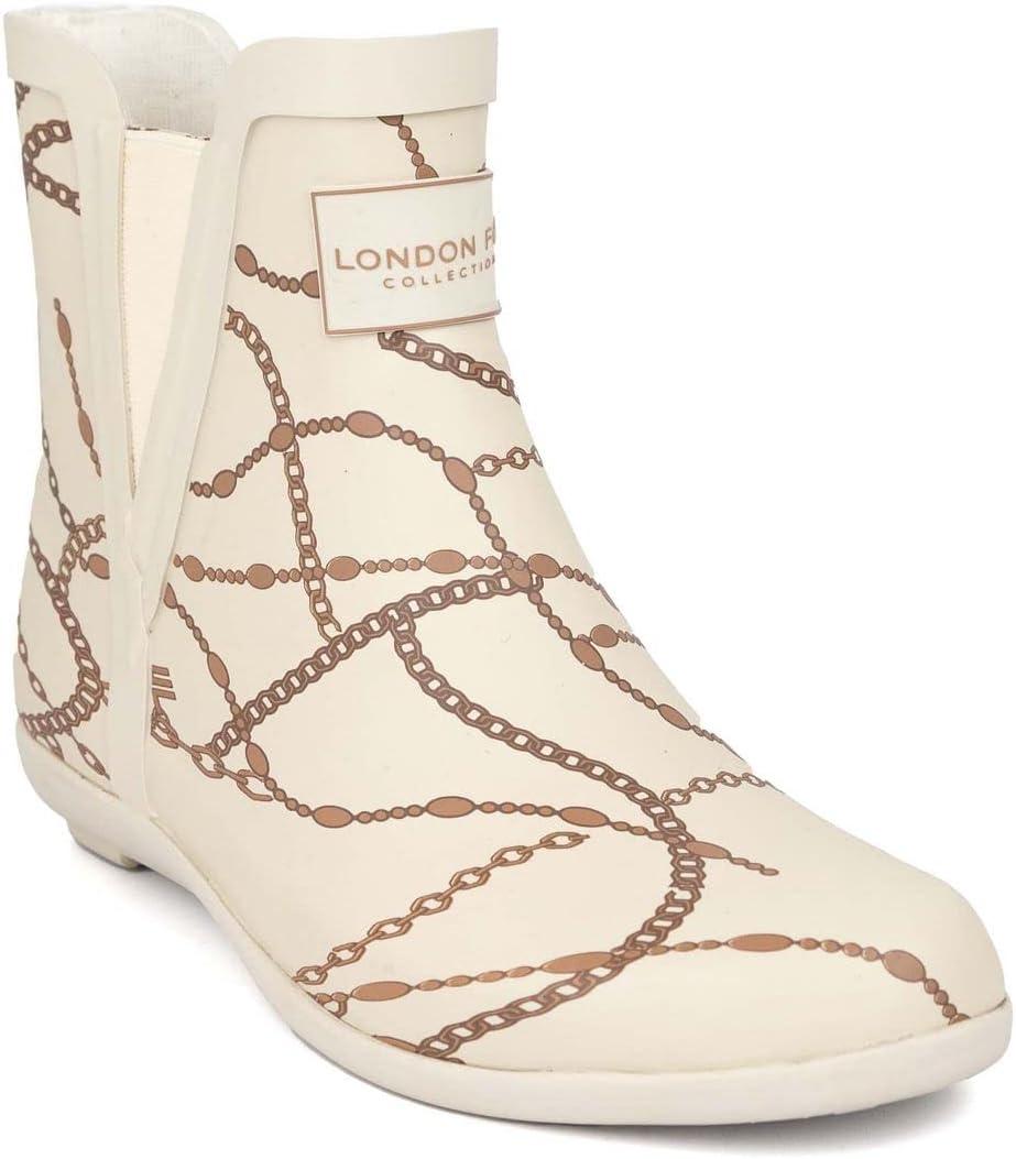 LONDON FOG Womens Piccadilly Rain Boot WHITE-CHAIN size 8