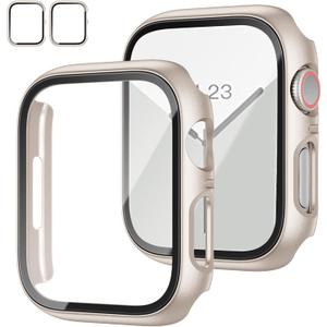2 Pack Case with Tempered Glass Screen Protector for Apple Watch Series 6/5/4/SE 44mm,JZK Slim Guard Bumper Full Coverage Hard PC Protective Cover HD Ultra-Thin Cover for iWatch 44mm,Starlight