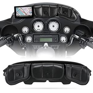 KATUR Motorcycle Windshield Bag Pouch PU Leather with Magnetic Closures Compatible with Harley Touring Street Glide Electra Glide Windshield Bags 1996-2013