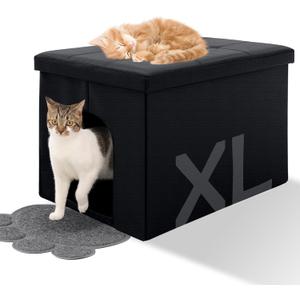 MEEXPAWS Cat Litter Box Enclosure Furniture Hidden, Cat Washroom Bench Storage Cabinet |Large 25.6'' x 17.7'' x 17.7''| Dog Proof | Waterproof Inside/Easy Clean | Easy Assembly | Odor Control(Black)