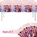 3PCS Demon Hunters Birthday Tablecloth Decorations, Plastic Waterproof Tablecloths Pink Cartoon Party Supplies for Boys Girls Fans Concert Birthday Party