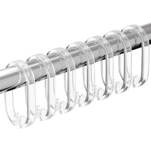 24 PCS Clear Shower Curtain Hooks with Fixed Locking Clips - Oval Anti-Slip Bath Rings, Durable Plastic Resin, Invisible Design,Rust Resistant Decorative Hooks for Bathroom,Kitchen,Bedroom