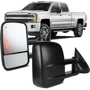 OCPTY Pair Of Power Adjusted Heated Towing Side Led Turn Signal Manual Telescopic Tow Mirrors Fit For 2003 2004 2005 2006 2007 For Chevy For Gmc Silverado Sierra (07 Classic Models