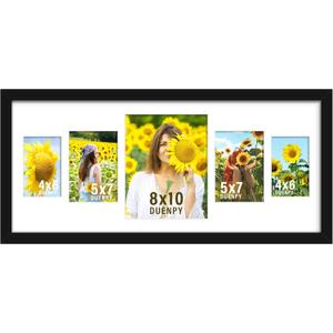 DUENPY 12x28 Collage Picture Frames Display One 8x10 Inch and Two 5x7 and Two 4x6 Photos Collage Wall Decor Wall Hanging or Tabletop Black