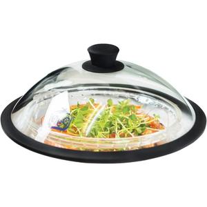 OEC Vented Splatter Guard Microwave Glass Cover for Food with Easy-Grip Handle, 12.7 inch Diameter, 100% Food Grade Tempered Glass & BPA Free Silicone Rim with Steam Vent, Dishwasher Safe (Black)