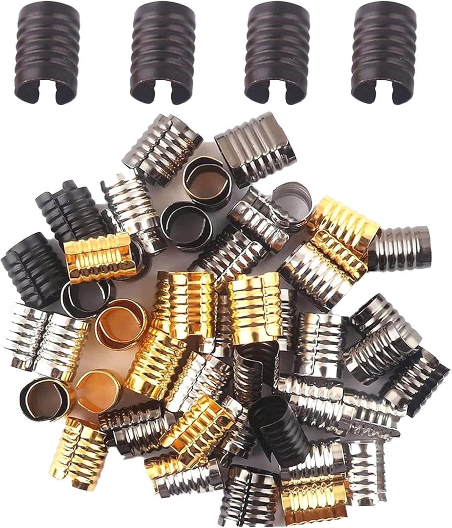 Foldable Metal End Fasteners Crimp with Cylindrical Openings Leather Rope Clips for Jewelry Making, Bags Caps DIY Crafts 200pcs 8mm (Black-200Pcs)