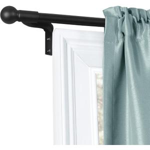 Zenna Home Curtain Rods for Windows 48 to 120 Inches, Adjustable Single Decorative Caf Rod, Easy to Install Window Curtain Rod with Perfect Leveling and No Measuring, with Round Finials, Black