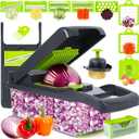 Vegetable Chopper Mandoline Slicer,Veggie Chopper, Multifunctional 10 in 1 Food Choppers, Kitchen Vegetable Slicer Dicer Cutter,Onion Mincer,Cheese Grater,Colander Basket,Kitchen Gadgets (Gray/Green)