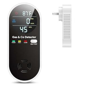 NICGOL 4 in 1 Upgraded Natural Gas Leak Detector and Carbon Monoxide Detectors, Dual Sensor Gas Leak Detector & Carbon Monoxide Detectors Plug in (Temperature & Humidity) for Home, RV (Black)